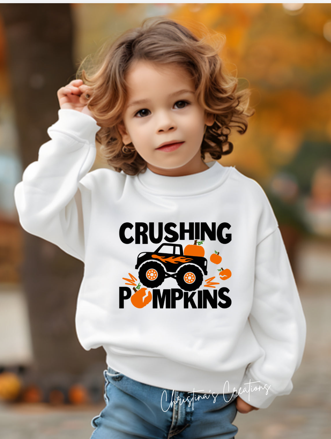 Kids Crushing Pumpkins sweater